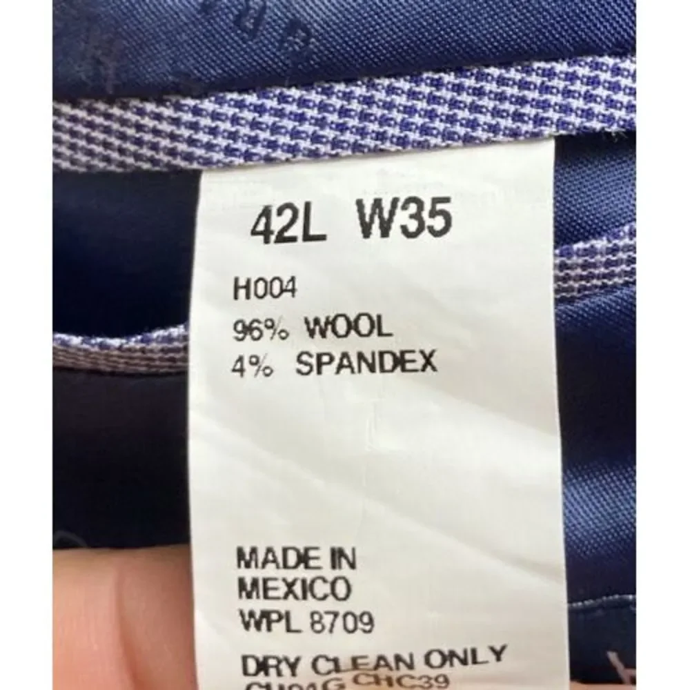 Mens Cole Haan 42L Blue/Gray Plaid Suit Jacket Wool Spandex Blazer 2 Button READ